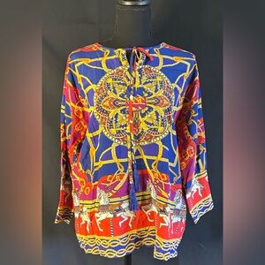 Tyler Boe Blue and Red Patterned Blouse